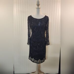 NEW Adrianna Papell Women's Navy Beaded Sequin Backless Dress Size 10 Fitted NWT